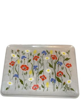 Stotter vintage clear frosted plastic acrylic floral daisy peony tray server